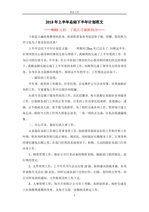 2019年上半年总结下半年计划范文