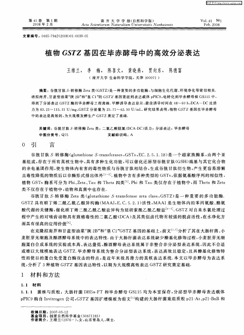 植物GSTZ基因在毕赤酵母中的高效分泌表达