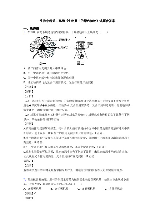 生物中考第三单元《生物圈中的绿色植物》试题含答案