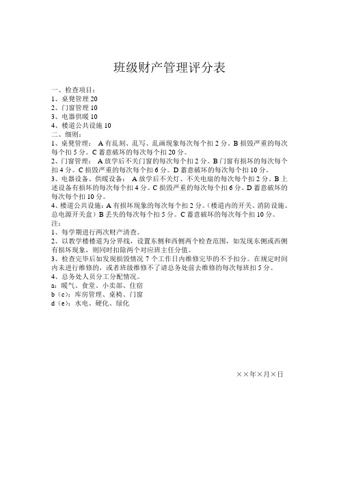 班级财产管理评分表
