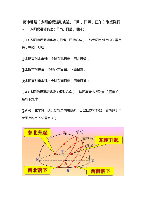 [荐]高中地理(太阳的视运动轨迹、日出、日落、正午)考点详解