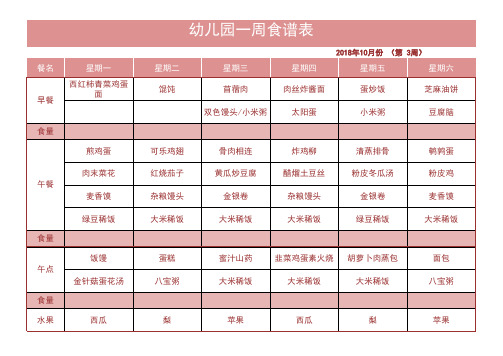 幼儿园儿童营养食谱表Excel模板