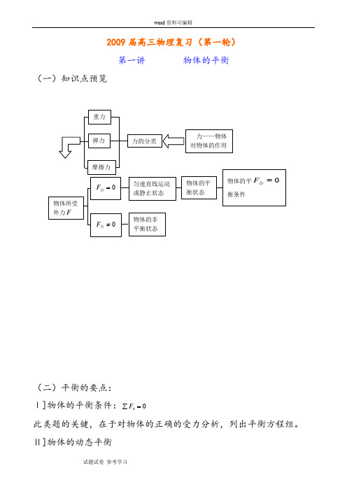 物理人教版高中必修1《物体的平衡》教案