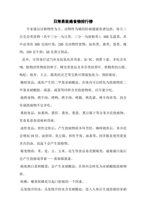 日常易致癌食物排行榜
