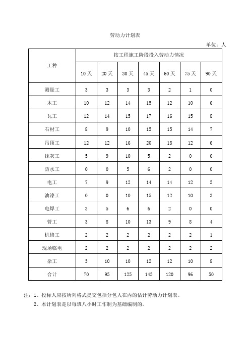 劳动力计划表