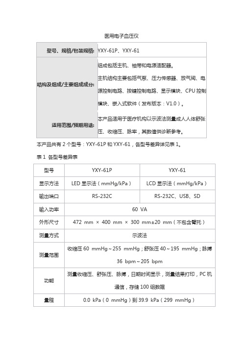 医用电子血压仪产品技术要求东华原医疗