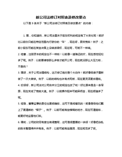 新公司法修订对照表及修改要点