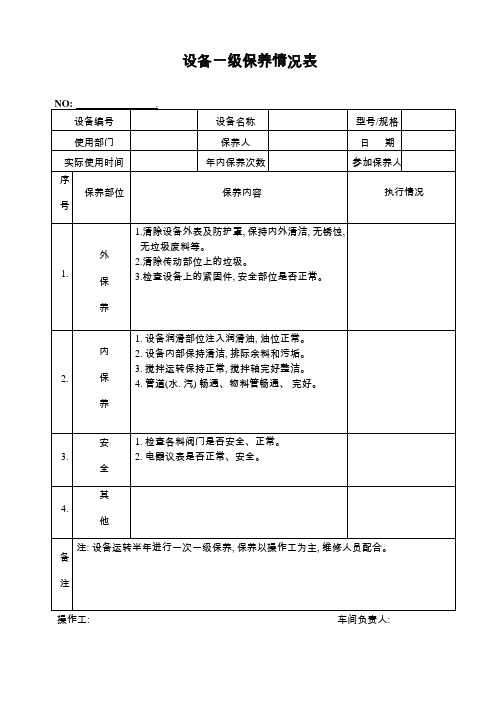 设备一级保养情况表
