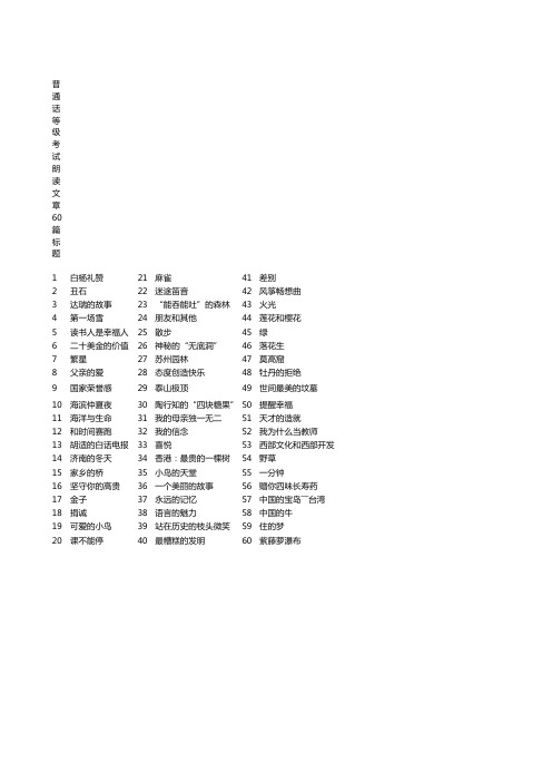 浙江省普通话考试朗读文章60篇仅标题(顺序版)