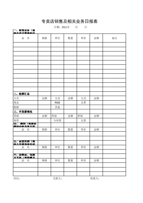 专卖店销售日报表