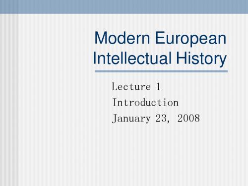 Modern EuropeanIntellectual History