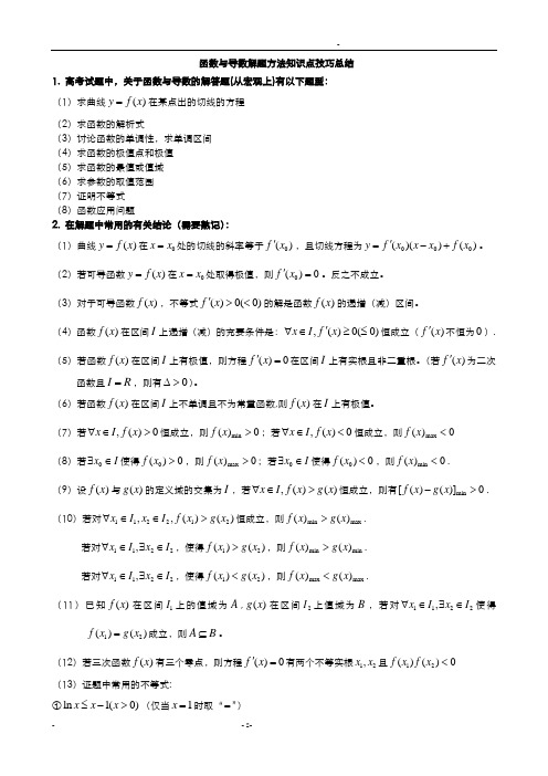 函数与导数解题方法知识点技巧总结