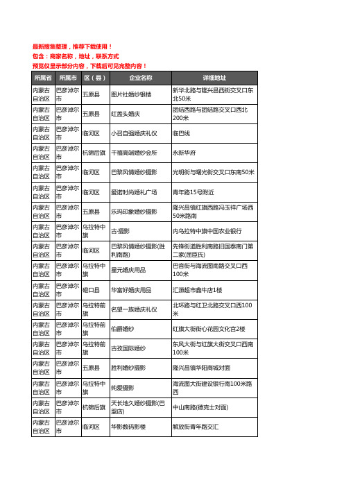 新版内蒙古自治区巴彦淖尔市婚庆公司企业公司商家户名录单联系方式地址大全64家
