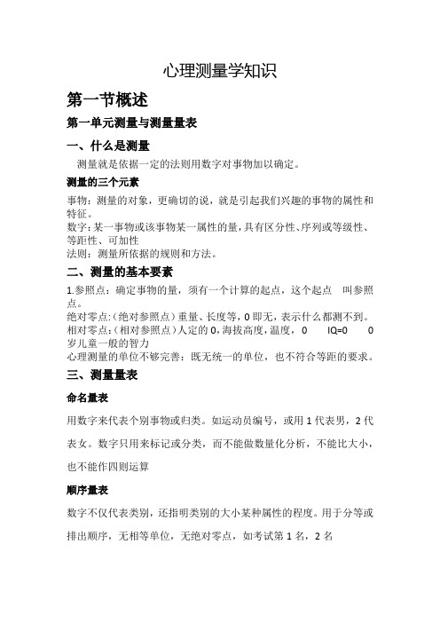 1-5心理测量学框架(3级心理咨询师重点知识点自己整理)