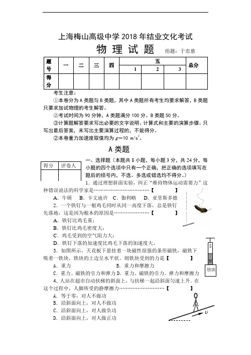 最新-上海市梅山高级中学2018年结业文化考试物理试题 