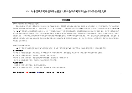 2013年部委门户网站评估指标体系征求意见稿(中文版)