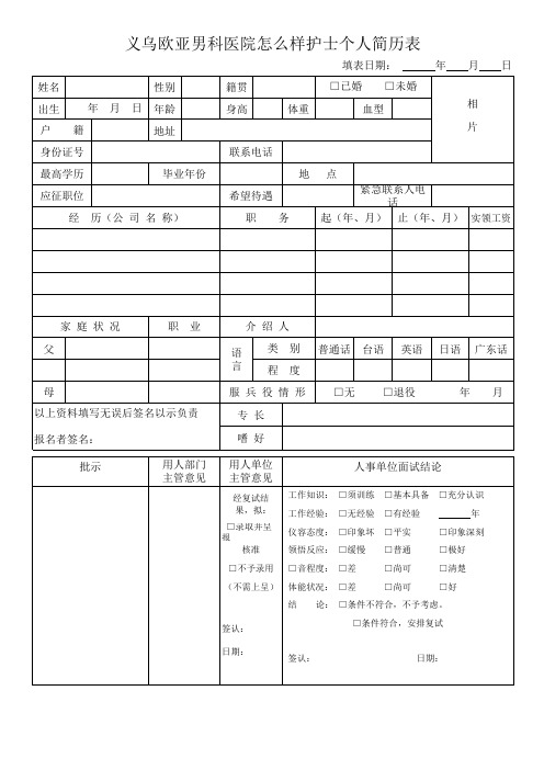 义乌男科个人简历表