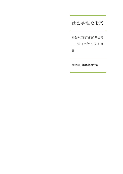 社会学理论论文——论社会分工及其现实意义