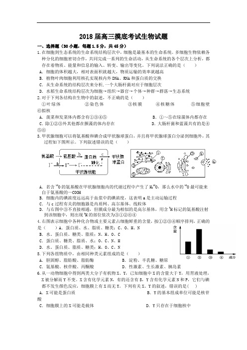 最新-陕西省西安铁一中2018届高三摸底考试(生物) 精品