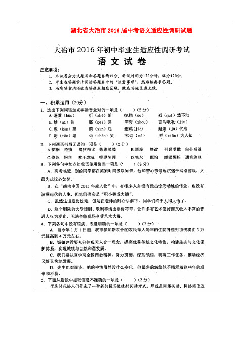 湖北省大冶市中考语文适应性调研试题(扫描版)