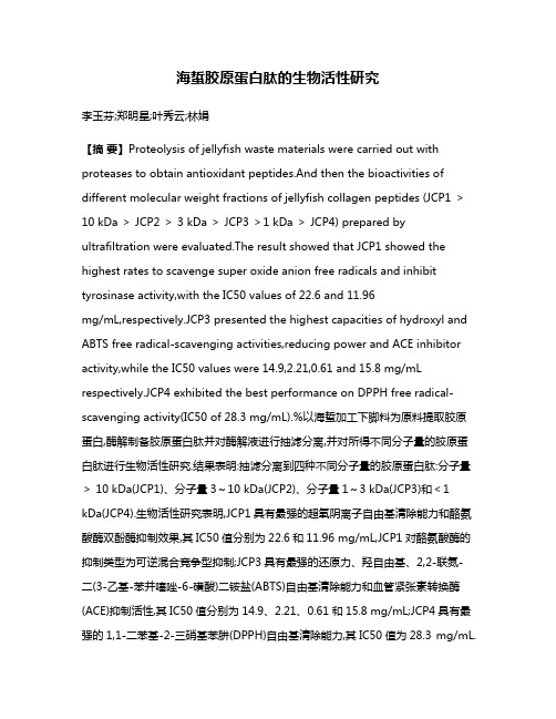 海蜇胶原蛋白肽的生物活性研究