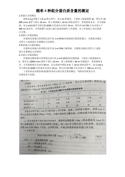 稻米4种组分蛋白质含量的测定方法