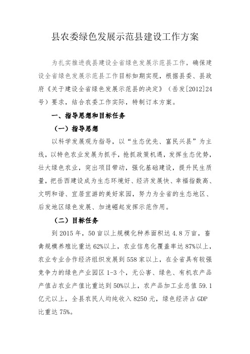 农委绿色发展示范建设工作方案