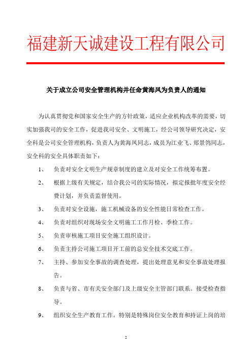 关于成立公司安全管理机构的通知