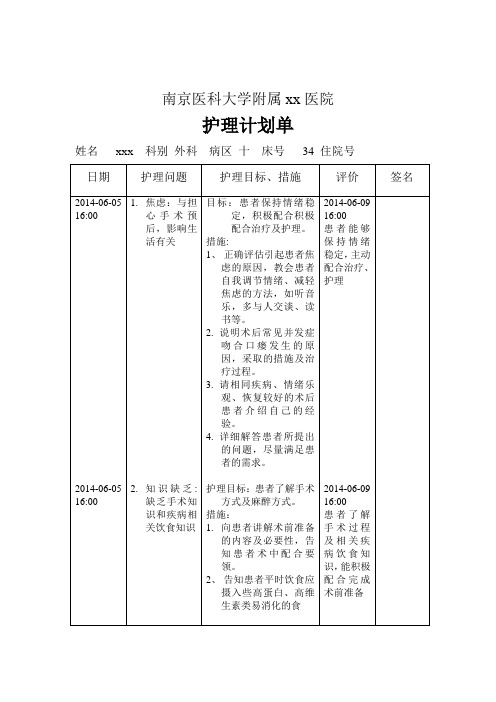 直肠癌护理计划