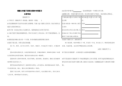 部编七年级下册语文期末专项复习——名著阅读(含答案)