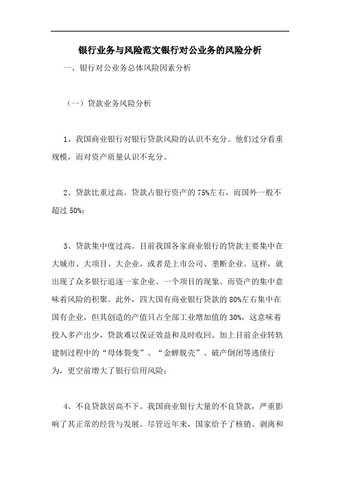 银行业务与风险范文银行对公业务的风险分析