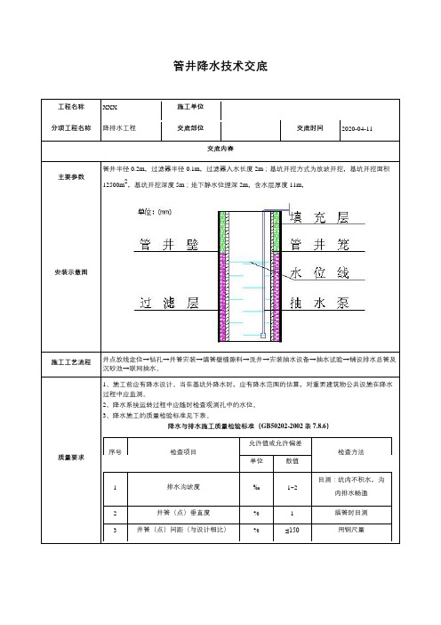 管井降水技术交底