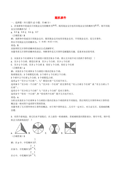 山东省齐河县高考数学三轮冲刺 专题 随机事件练习(含解析)