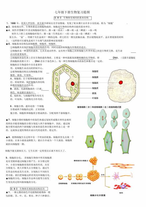 苏科版生物七年级下册知识点总结期末复习资料