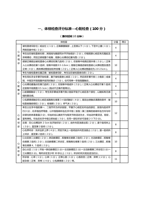 体格检查评分标准(心脏)