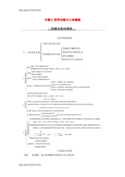 【配套K12】[学习]2018-2019学年高中化学 专题2 营养均衡与人体健康专题小结与测评学案