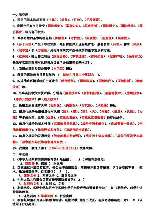 2011军事理论试题精美版