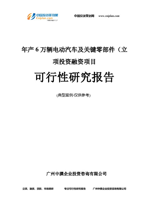 年产6万辆电动汽车及关键零部件(融资投资立项项目可行性研究报告(中撰咨询)