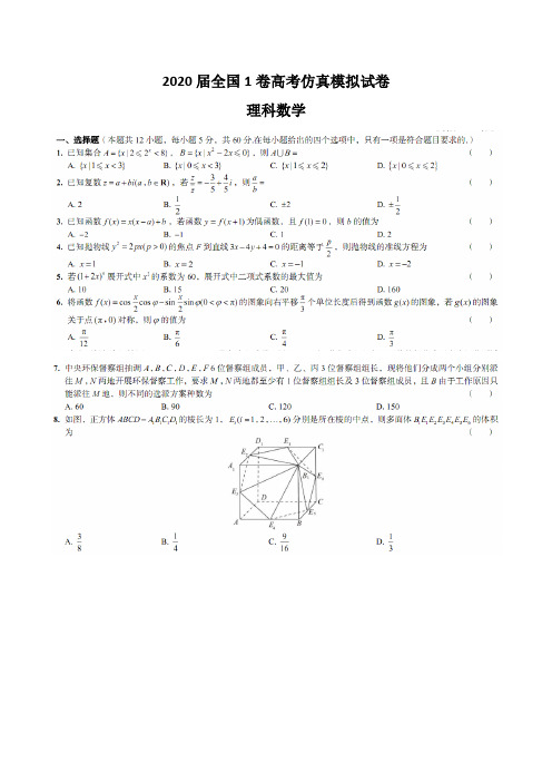 2020届全国1卷高考仿真模拟试卷理科数学含答案