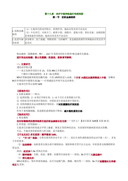 第十九章治疗中枢神经退行性病变药复习