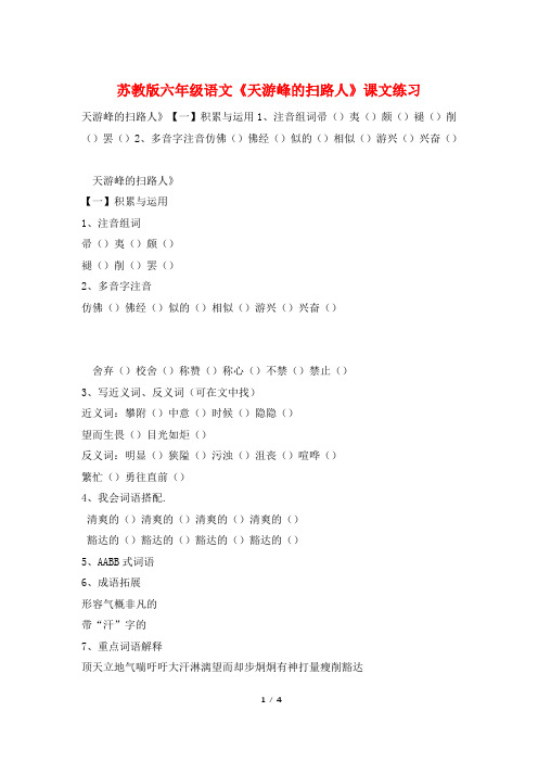 苏教版六年级语文《天游峰的扫路人》课文练习