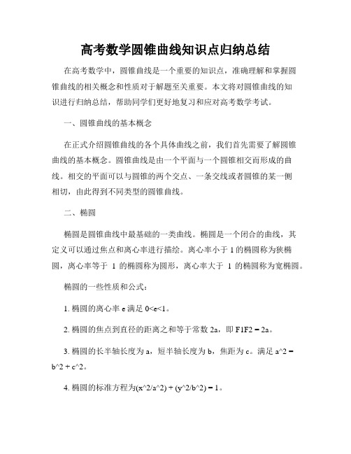 高考数学圆锥曲线知识点归纳总结