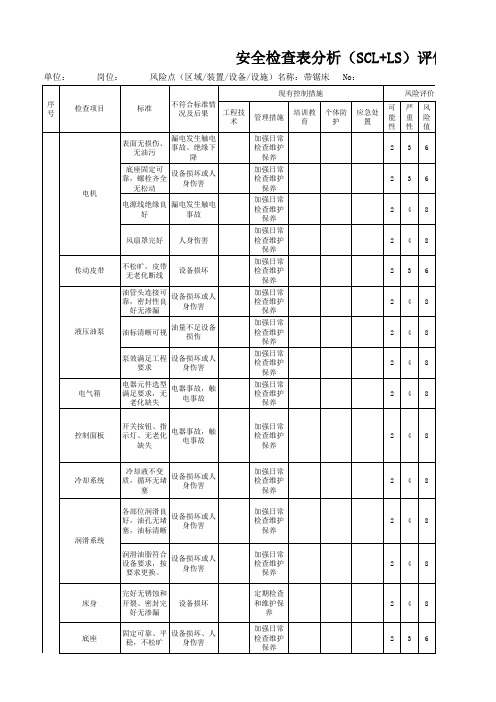 锯带床安全检查表分析(SCL+LS)评价记录