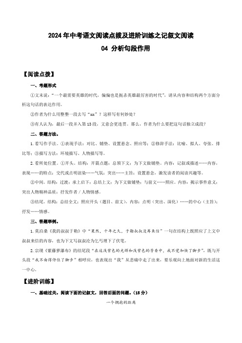 分析句段作用-2024年中考语文阅读点拨及进阶训练