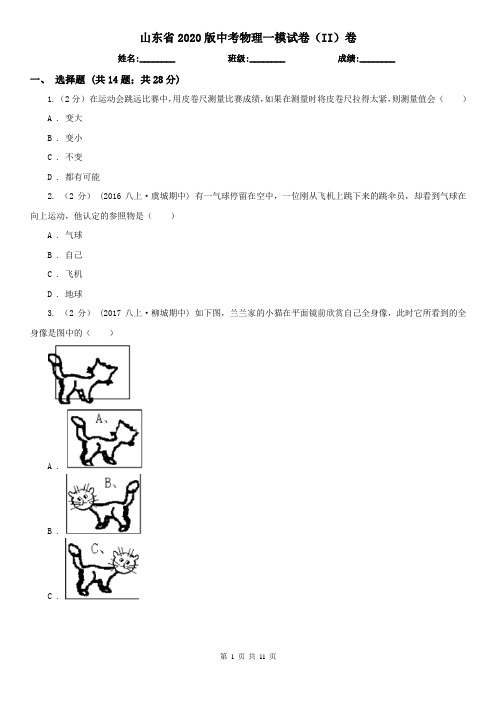 山东省2020版中考物理一模试卷(II)卷