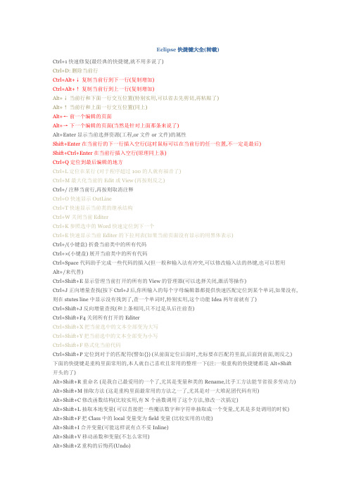 Eclipse快捷键大全