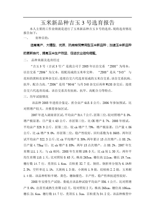 玉米新品种吉玉3号选育报告
