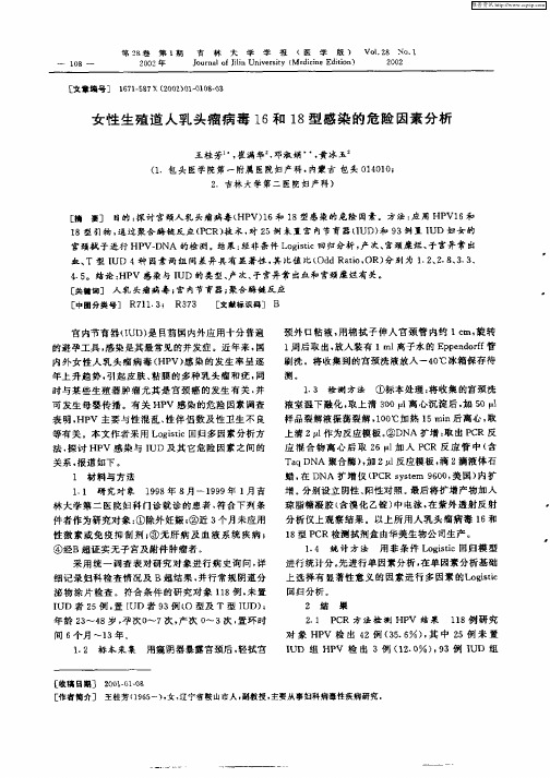 女性生殖道人乳头瘤病毒16和18型感染的危险因素分析