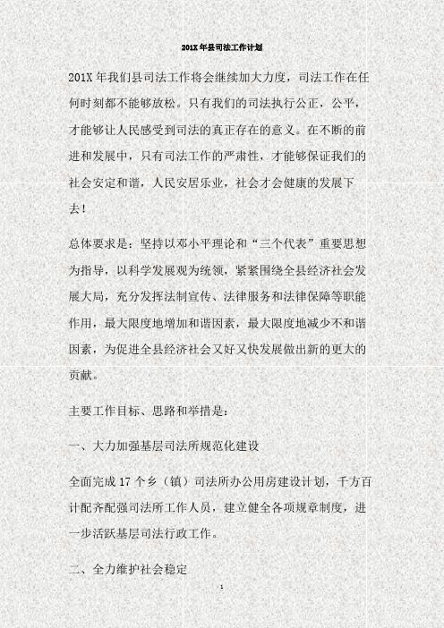 201X年县司法工作计划(精)