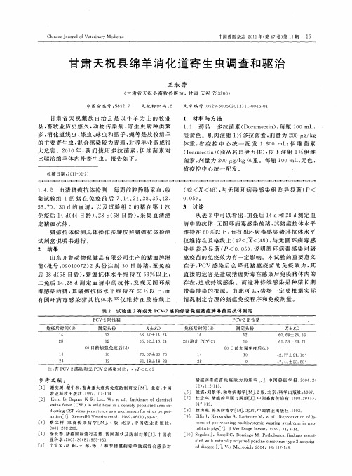 甘肃天祝县绵羊消化道寄生虫调查和驱治